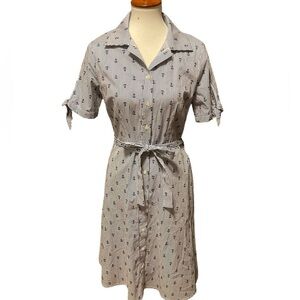 Chloe+rene Blue White Stripe Anchor Button Down Tie Front Knee Length Dress